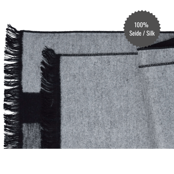 Seidenflanell Schal Schwarz Grau mit Streifen